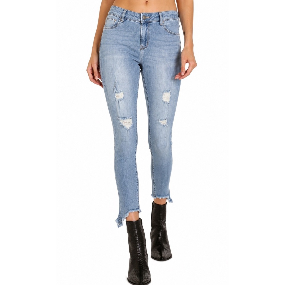 EVIDNT Verona‎ Skinny Ankle Jeans Light Wash Distressed Step Hem 25 RET$148 NWT